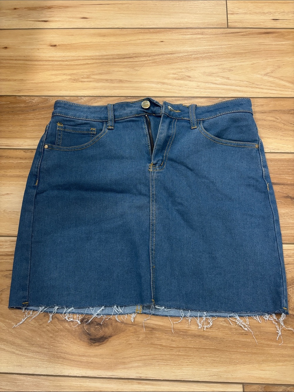Classic Blue Denim Mini Skirt with Raw Hem